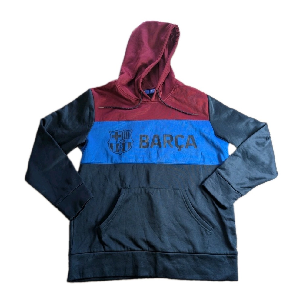 FC Barcelona BARÇA Pullover Hoodie Adult Medium Navy Burgundy Blue Soccer